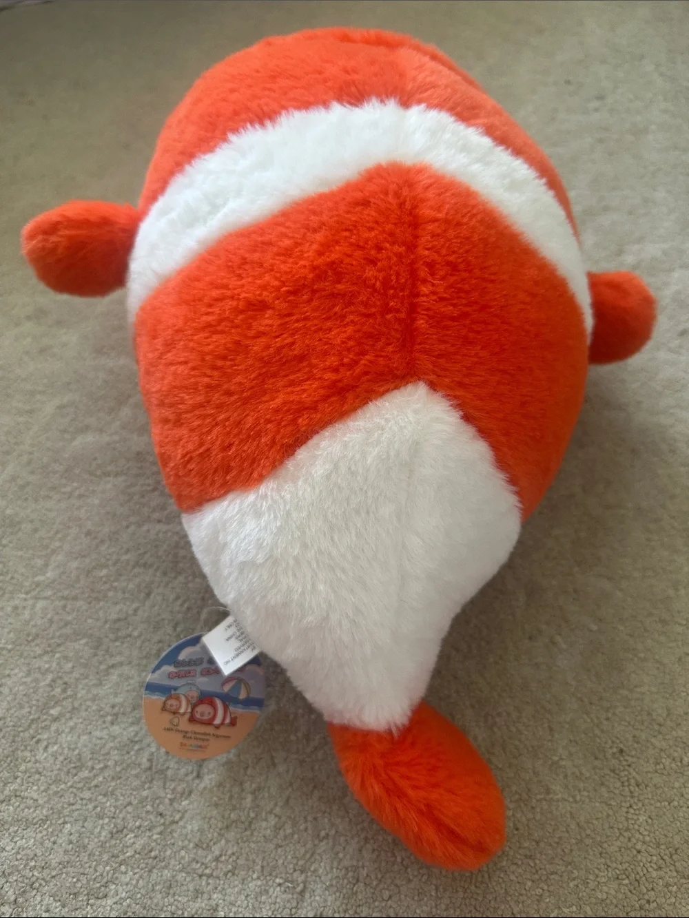 Plush Orange & White Clownfish Pet Toy - Soft Fish Cushion